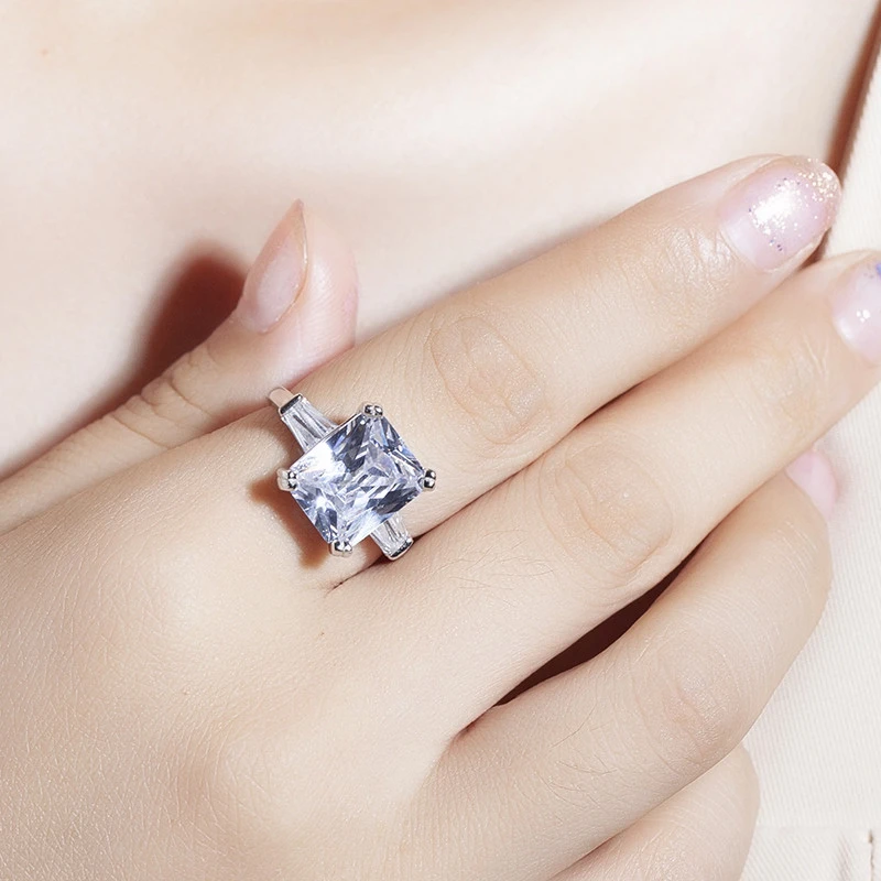 cuadrado de lujo para mujer, sortija de compromiso con diamantes grandes de 4 quilates, joyería de gran oferta, anillos boda de Plata de Ley 925 auténtica|Anillos| - AliExpress