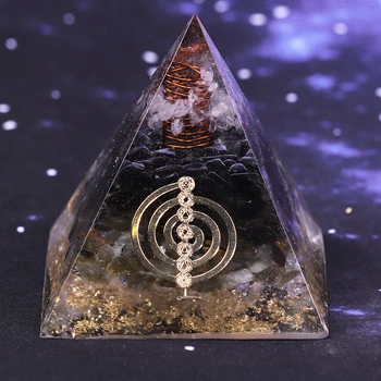 

Geometrie Orgonite Pyramid Muladhara Chakra Obsidian Natural Crystal Labradorite Repel Evil Spirits Pyramid Decoration