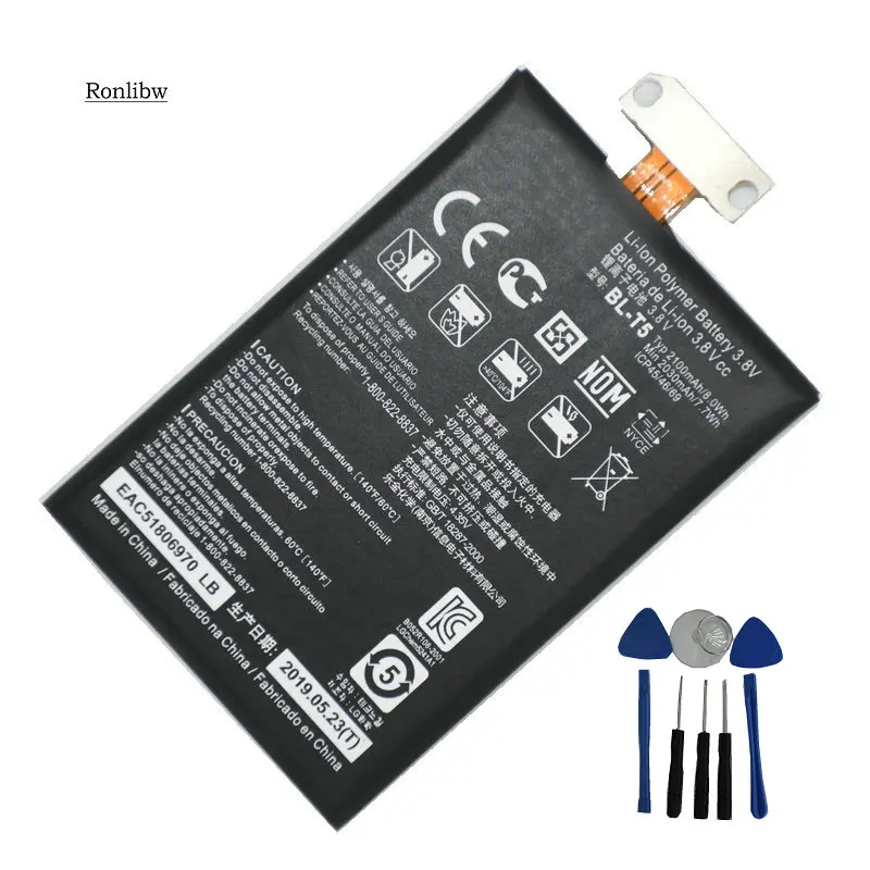 Ronlibw 5 шт. BL-T5 BLT5 2100 мАч батарея Замена для LG Optimus G E971 E973 E975 Google Nexus 4 E960 телефон |