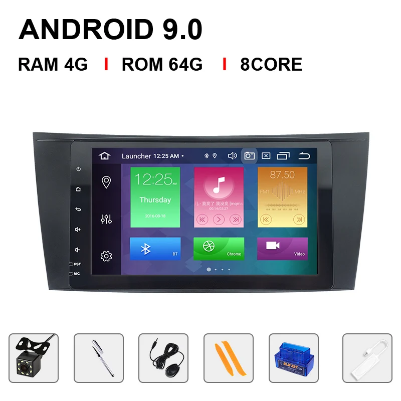Ips DSP 4G Оперативная память 8 ''Android 9 головное устройство автомобиля радио для Mercedes Benz e-класс W211 E200 E220 E300 E350E240 E270 E280CLS класса W219 - Цвет: 64ROM Carplay OBDCam