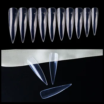 

#0-9 Ultra-thin Fake Nails for Beginners Artificial Nail Tips Clear & Natural Stiletto Fingernails Nail Manicures Tool 500pc