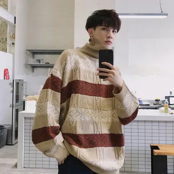 

Winter Turtleneck Sweater Men's Warm Fashion Retro Knit Pullover Men Loose Casual Knitting Sweaters Male Sweter Clothes M-2XL