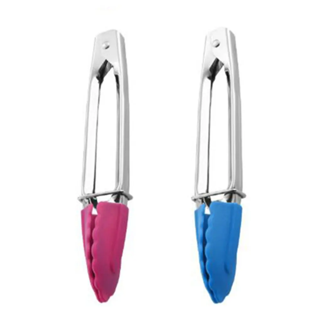 Portable Size Home Kitchen Stainless Steel Handle BBQ Food Tongs Stainless Steel Handle Silicone Clip Utensil Tools