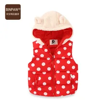 19 стиль для девочек на зиму, Толстый жилет BINPAW корейско-Стиль для больших мальчиков с капюшоном в горошек с принтом платье принцессы без рукавов