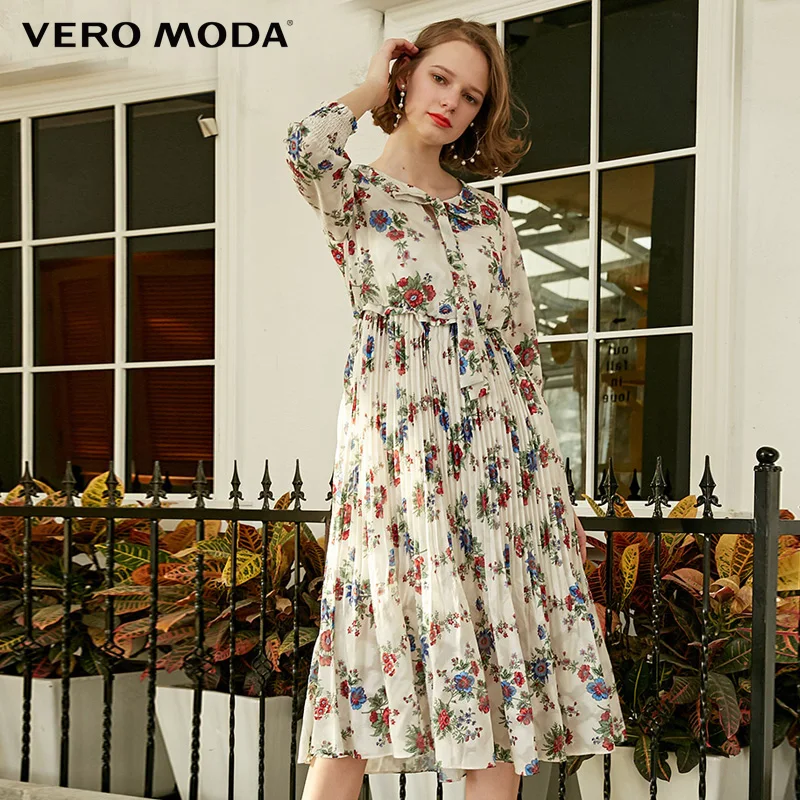 Женское плиссированное платье с поясом и принтом Vero Moda 31927C509 | Женская одежда