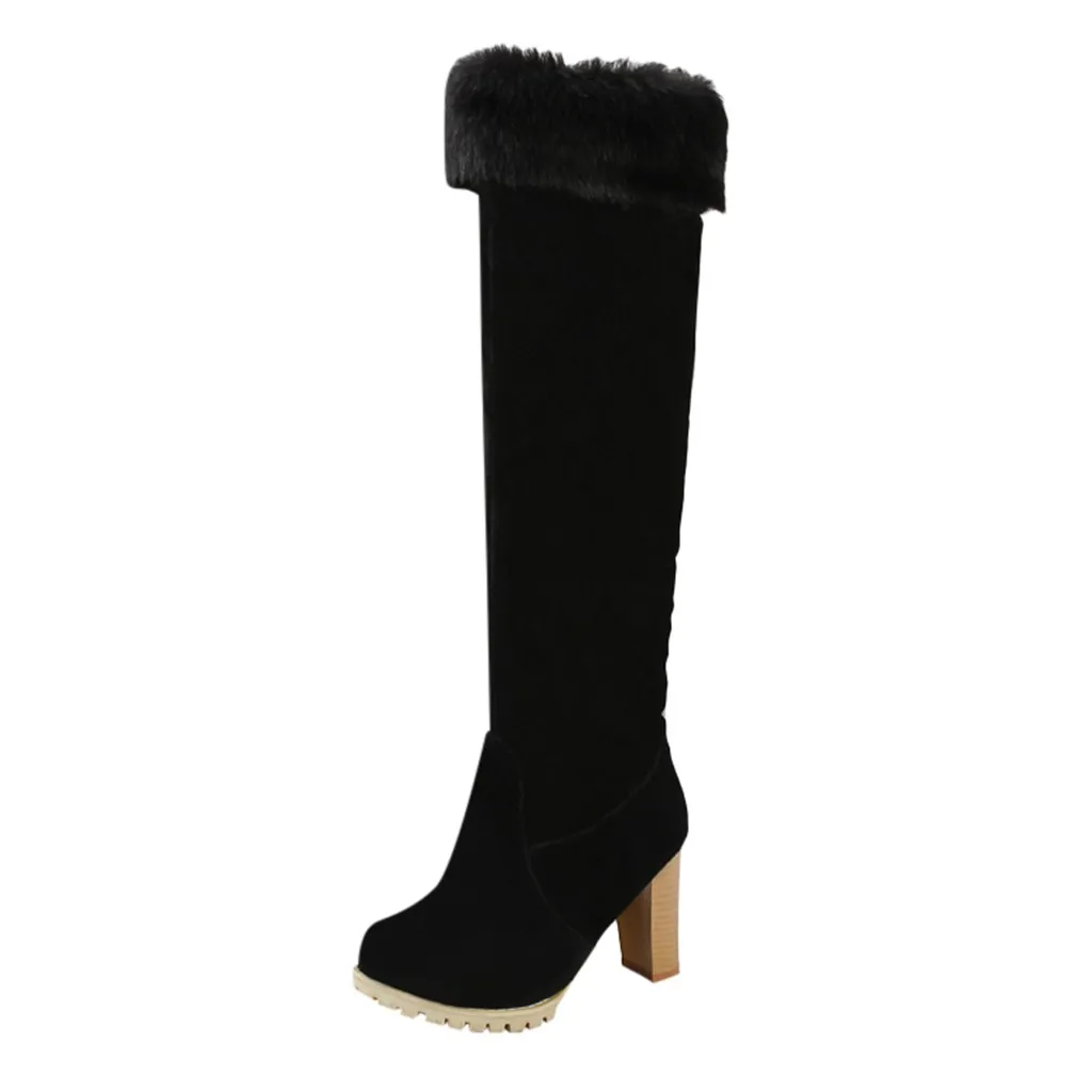 Thigh High Boots Female Winter Boots Women Over the Knee boots Fashion Women Thick Warm High boots Large Size Shoe#1025 - Цвет: BK