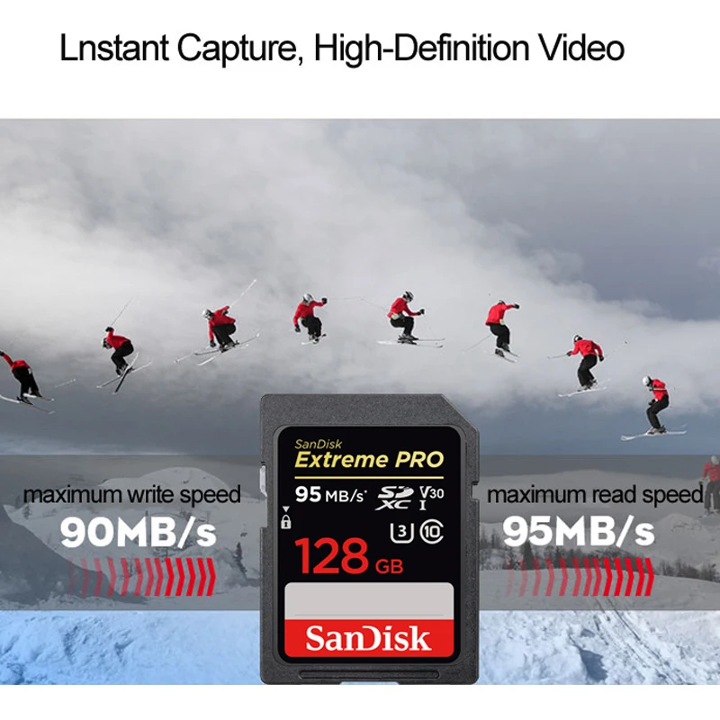 SanDisk Extreme PRO SD UHS-I Card Original SD Flash Card 128GB High Speed Up To Max 95MB/s C10 U3 V30 For Camera