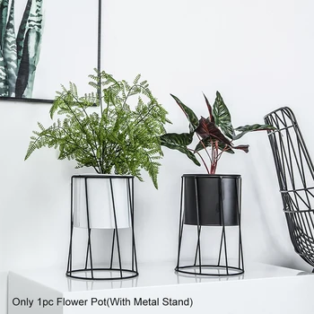 

Office Flower Pot Modern Indoor Outdoor Plant Container Desktop Home Decor Potted With Metal Stand Nursery For Succulent Round