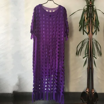 

2 Piece Sets New Style Classic African Dresses For Women Beading Dashiki Dress Chiffon Loose Square Grid Hollow Out Midi Dresses