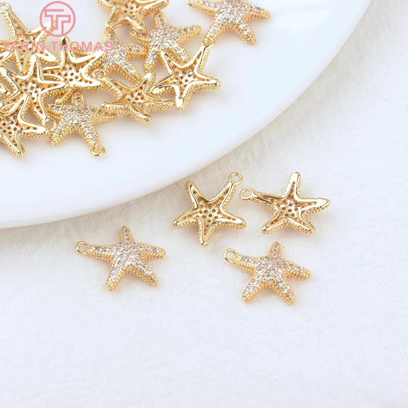 (1424) 4PCS 14x13MM 24K Gold Farbe Messing und Zirkon Seestern Charms Anhänger Hohe Qualität Diy schmuck Erkenntnisse Zubehör – Detail 7