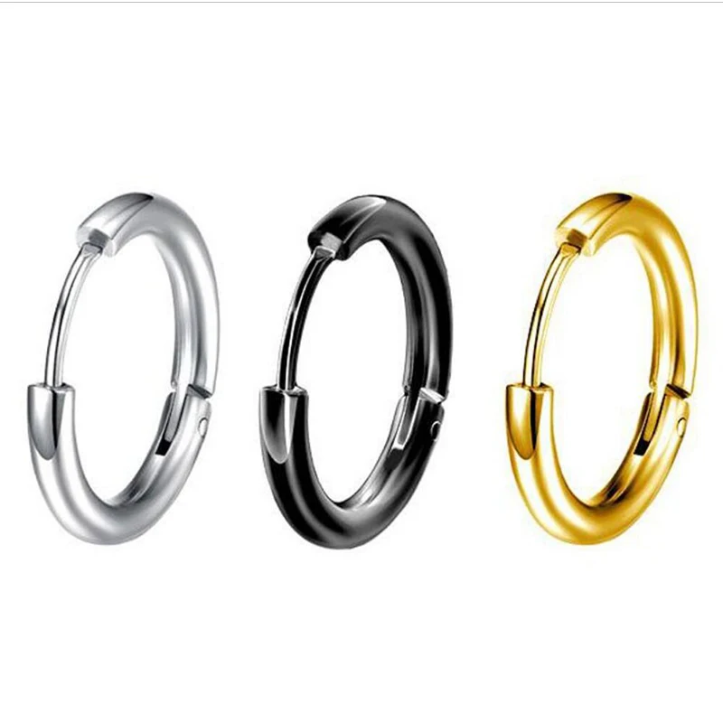 1 pair Dia 8/10/12/14/16mm Stainless Steel Hoop Earrings for Women/Men Round Circle Earring Piercing Anti-allergic Ear Buckle