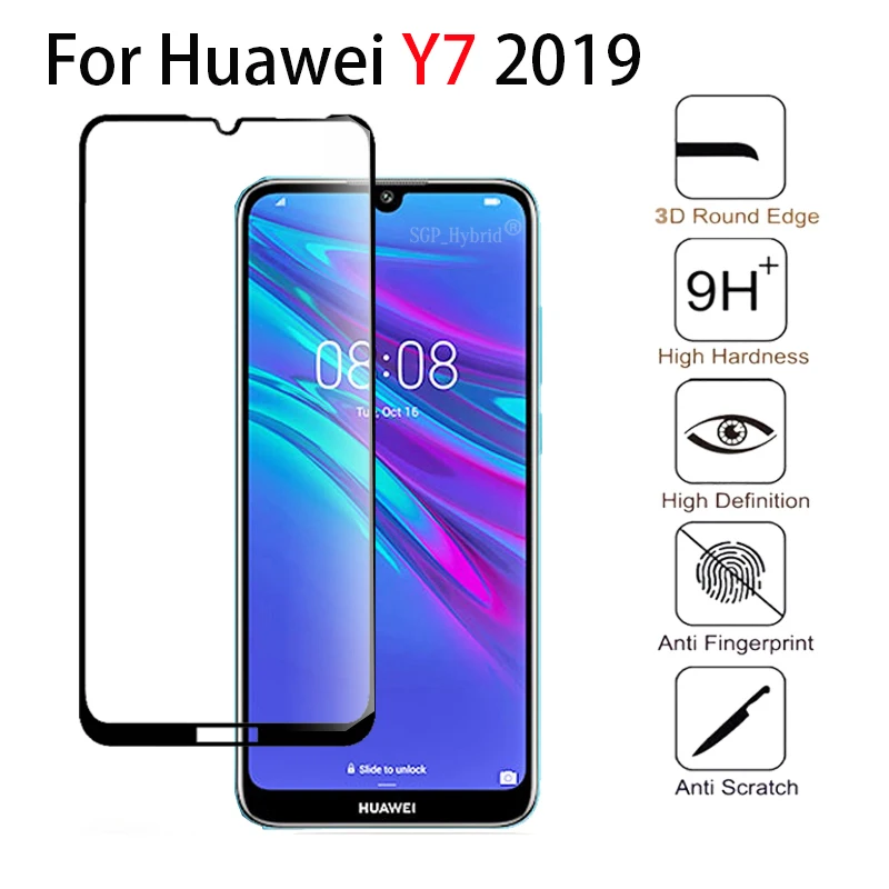 Закаленное стекло 9H для Huawei Y7 2019 полное покрытие устойчивый к царапинам чехол Y 7