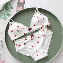 Wriufred/милое нижнее белье для девочек, комплект одежды с принтом «любовь», свободное белье, тонкие чашечки, удобные, пикантные, кружевные, с милым бантом, бюстгальтер