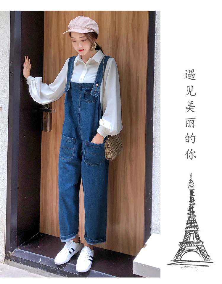 Pregnant Women's Wear Loose-fitting Jeans Straps Pants Wide-legged Nine-minute Ropa Mujer Maternity Pregnancy Cotton