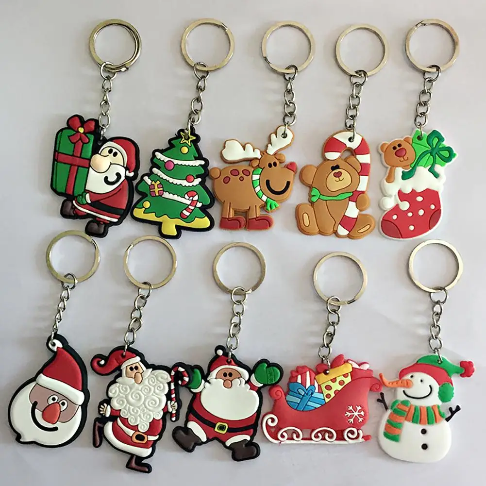 

2Pcs Santa Claus Xmas Tree Bear Snowman Key Ring Chain Keychain Bag Ornament New