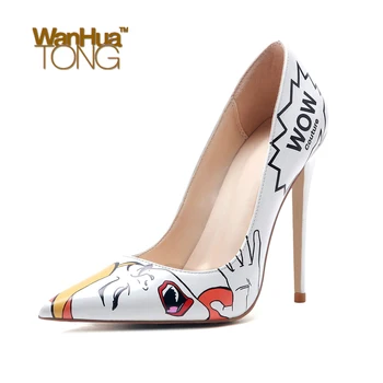 

Wanghuatong Woman Fashion Stiletto Heel Pointed Toe Pumps Party & Evening Sweet Sexy Pattern Print High Heels Shoes Size45