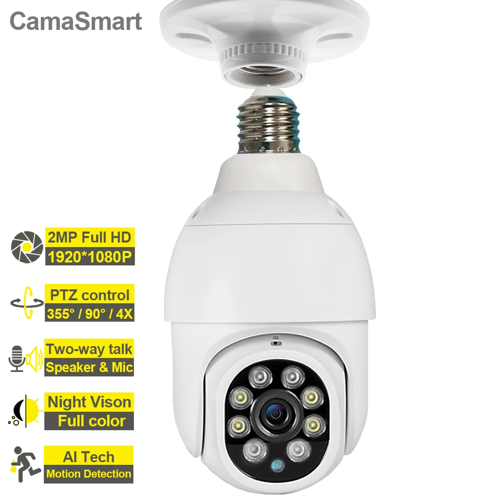 1080P WIFI PTZ Camera Light Bulb E27 4X Zoom Color Night Vision IP