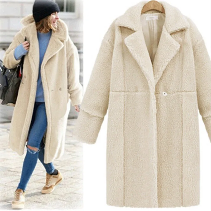 

Women Autumn Winter Loose Winter Solid Color Jackets Lapel Casual Long Sleeve Warm Cashmere Wool Coat 2019 New Arrival