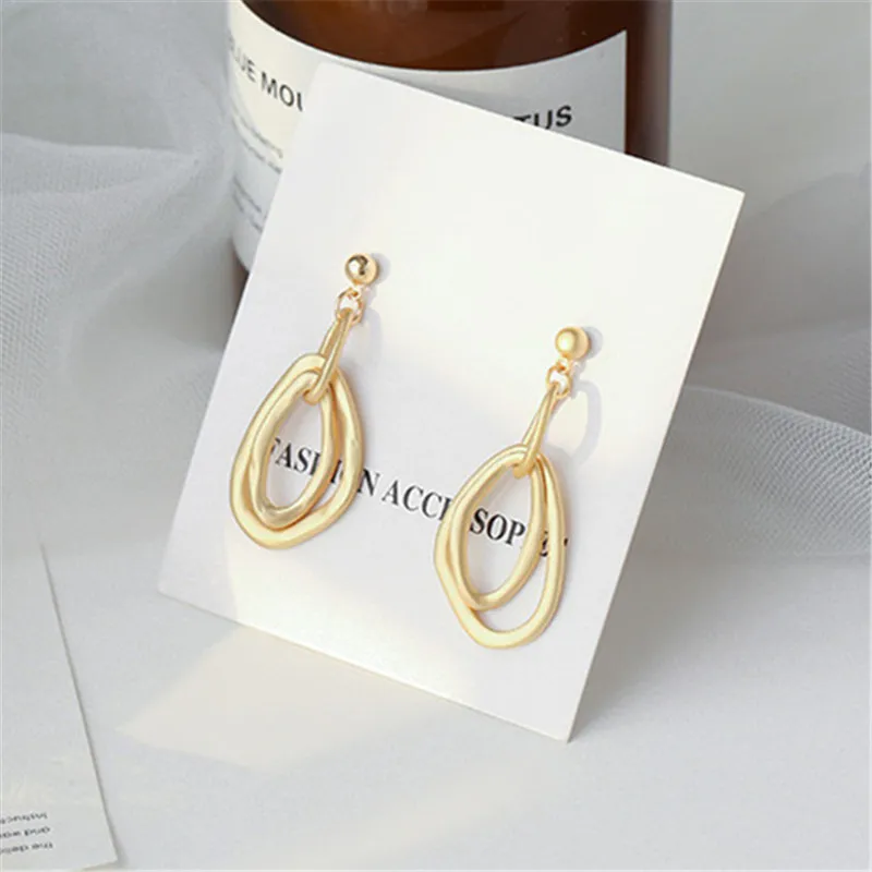 

Vintage Metal geometry tassel earrings Simplicity irregular ellipse earrings temperament joker Stud earrings Women fine jewelry