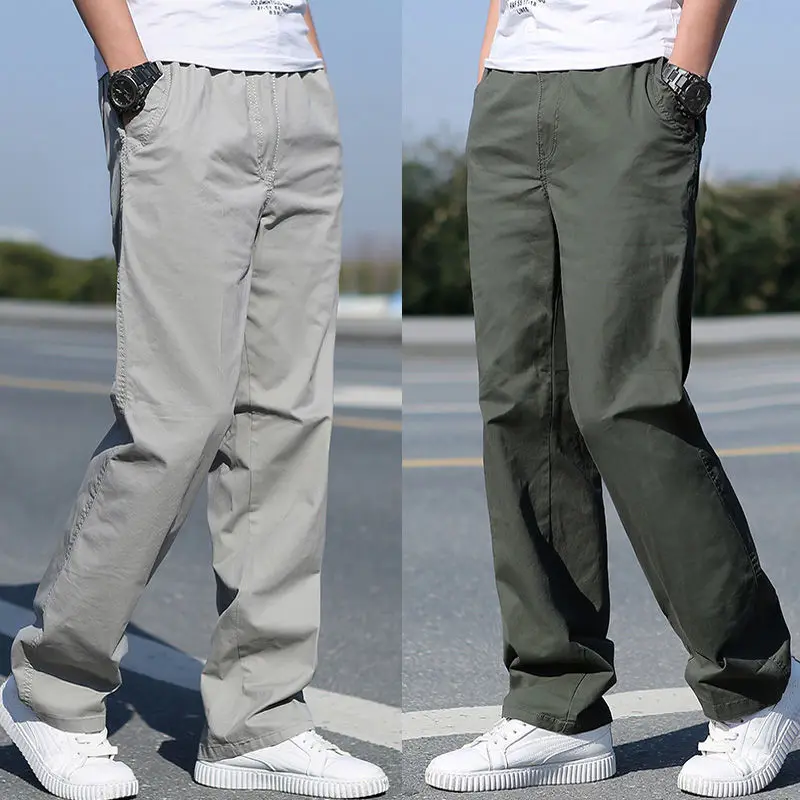 Men's Spring Summer Cargo Pants Cotton Work Pants Large Size Relaxed Fit Jogger Gym Elastic Waist