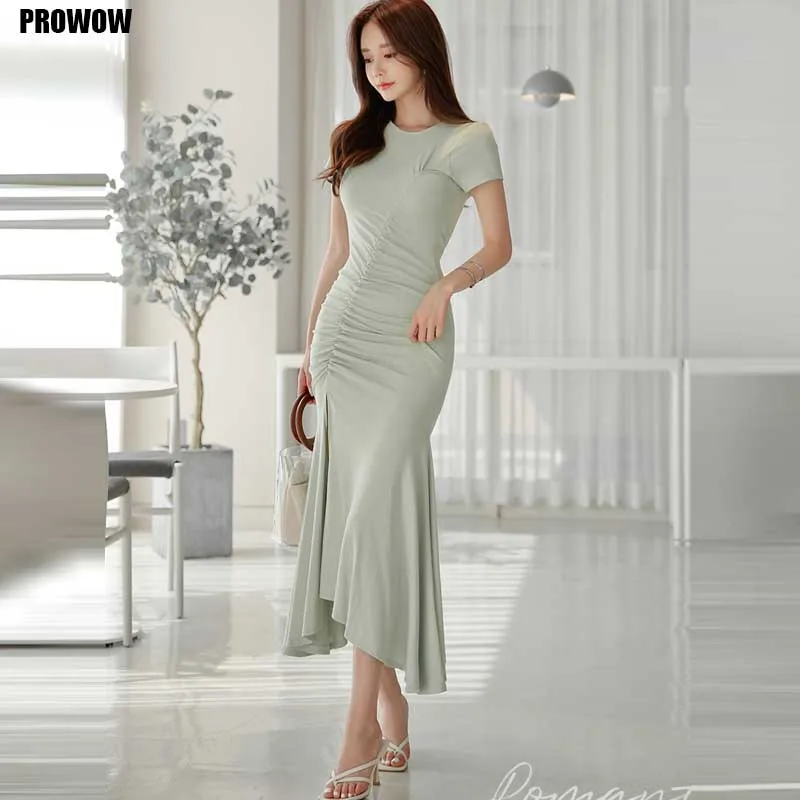 Elegant Sexy Bag Hip Irregular Fishtail Dress For Ladies Summer New Korean Fashion Casual Long Dress Vestidos Women Office Dress