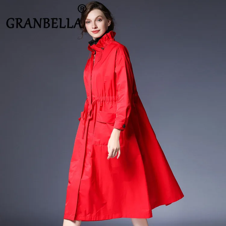 

Plus Size Over-Knee Long Windbreaker Coat OL Stylish Loose All-match Trench Coat Oversize Comfortable Autumn Clothing For Ladies