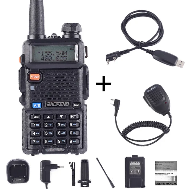 Baofeng UV-5R портативная рация профессиональная CB радиостанция укв портативная UV 5R охотничья радиостанция Baofeng UV5R трансивер 5 Вт - Цвет: UV5R-5W-Cable-Mic