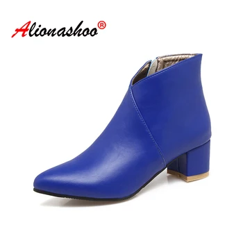 

2019 Fashion Brand Women Ankle Boots Square Medium Heels Ladies Shoes Woman Party Dancing Pumps Basic Leather Boots Plus Size 45