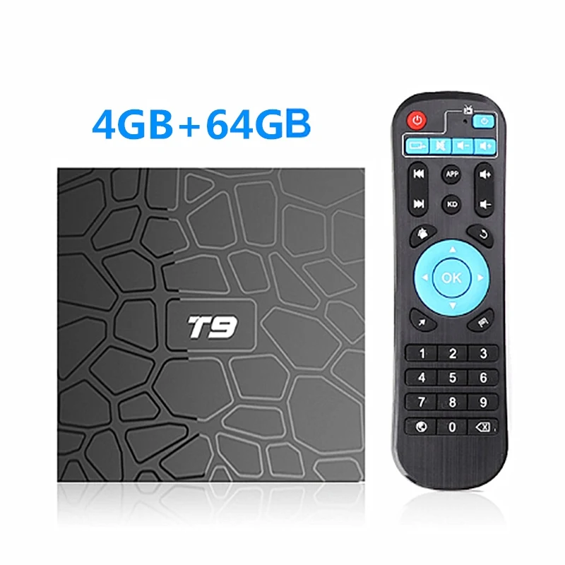 4GB64GB Android 9,0 T9 tv Box 4 ГБ 32 ГБ/64 ГБ Smart tv Rockchip RK3318 1080P H.265 4K 2,4G/5 ГГц двойной wifi BT 4,0 медиаплеер телеприставка - Цвет: 4GB64GB