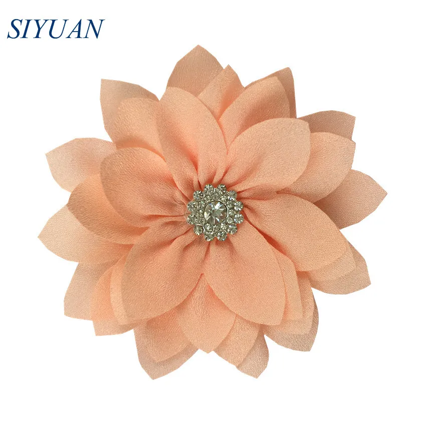 50pcs/lot 9cm Multy Layer Fabric Flower with Rhinestone Chic Lotus Flower Kids Lovely Headwear Accessories High Quality TH300 - Цвет: 2-peach