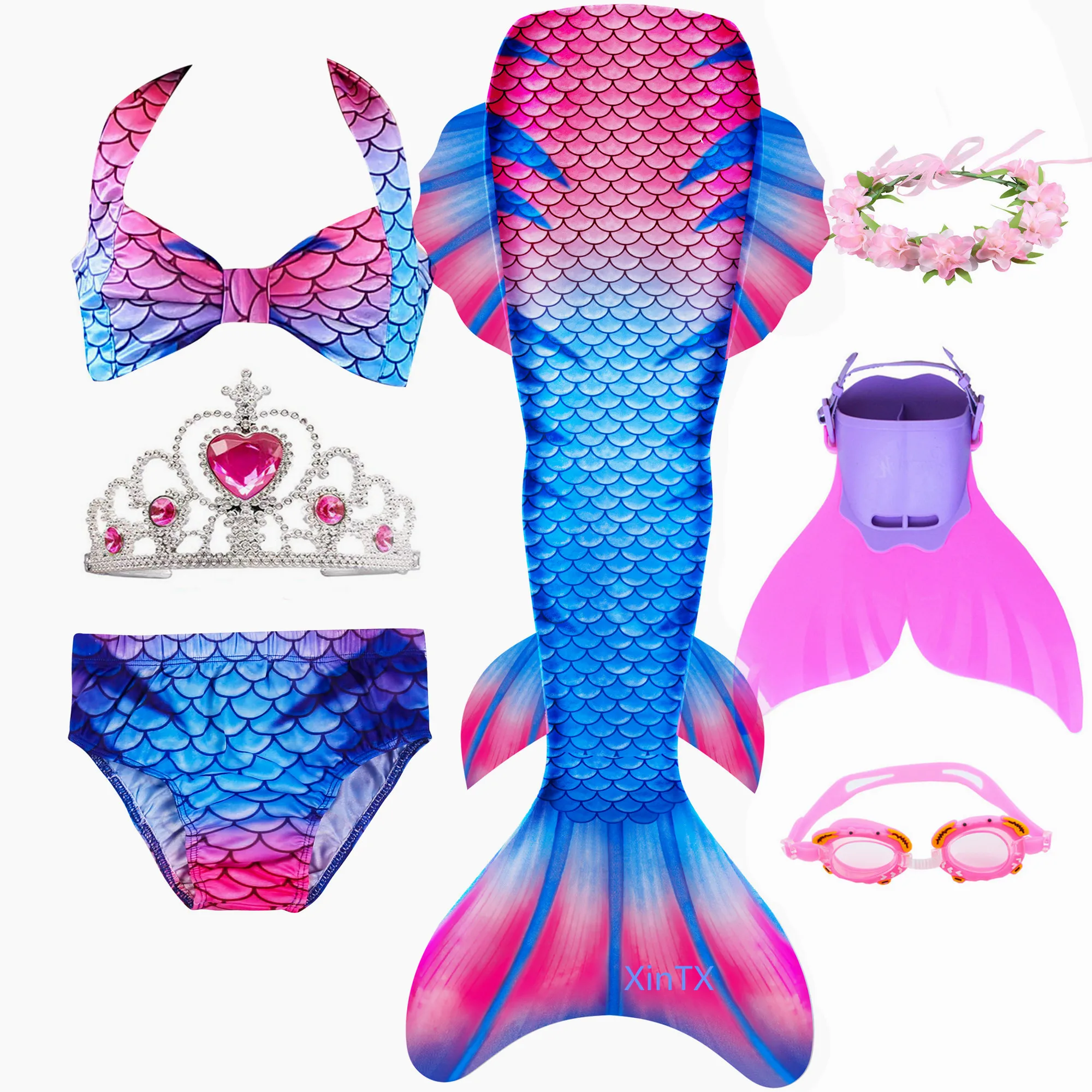 Лидер продаж! Костюм Русалки с хвостом и плавниками для девочек Детский костюм