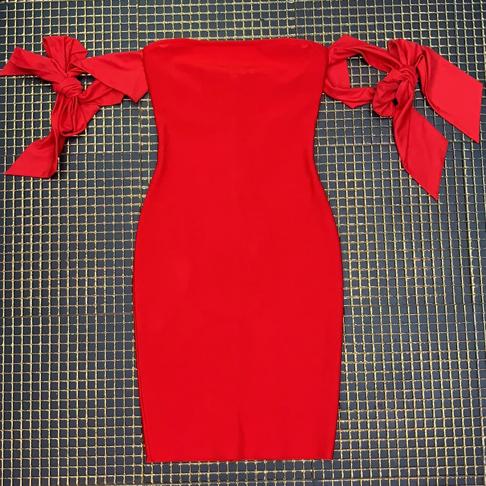 Женское элегантное Бандажное платье с открытыми плечами и бантом, черное, красное, розовое, облегающее платье с вырезом лодочкой и открытой спиной, зимние Подиумные Клубные вечерние платья