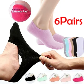 

6Pairs/Set Ladies Velvet Invisible Boat Socks Heel with Non-slip Silicone Spring and Summer Ultra-thin Socks Shallow Mouth Low