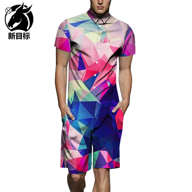 

Colorful Gradient Pattern 3D Print Shirt Onesie Short Sleeve Amazon Hot Selling 2019 Summer Onesie Men