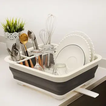 

Foldable Dish Rack Kitchen Drainer Tool Bowl Tableware Plate Storage Organizer Holder Portable Fold Drying Home TPR Rack Shelf