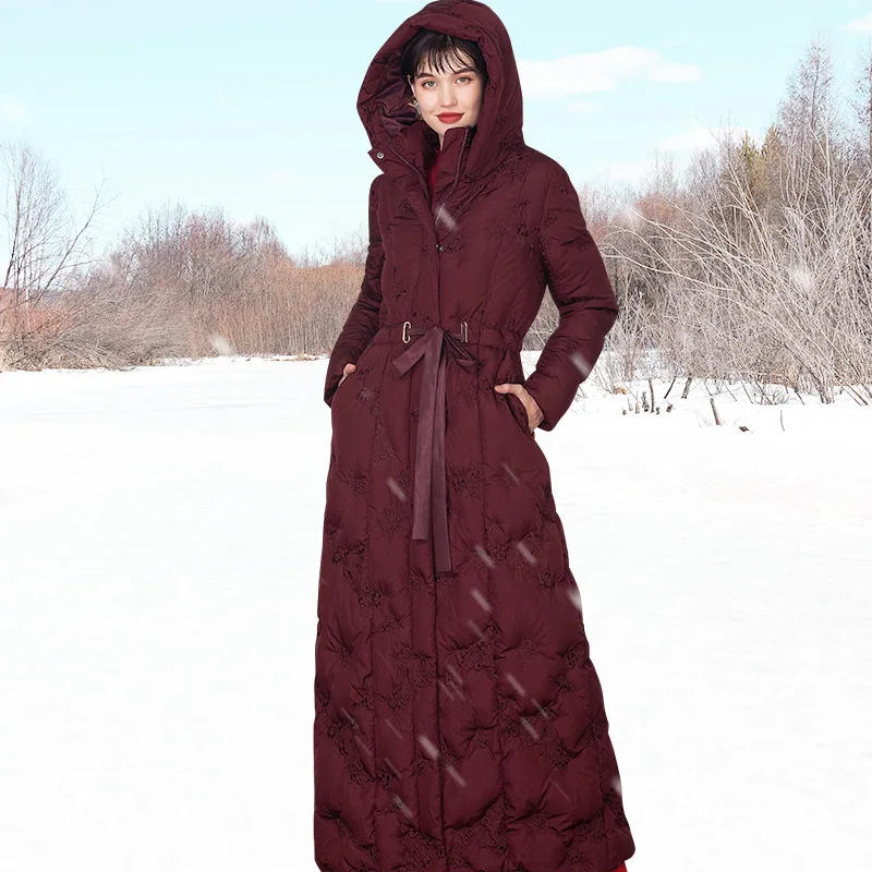 Winter Women Parkas Space Cotton Long Coat Zipper Embroidery Flowers Full Length Cap Collar X-Long Overcoat Plus Size DZ2226