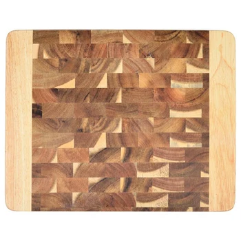 

Acacia Wood Cutting Board with Hand Grips Solid Sturdy Chopping Serving Tray Platter Kitchen Geometric Cutting Board