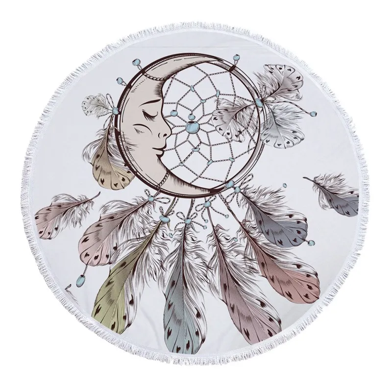Круглое пляжное полотенце Tapestrys из микрофибры, красочное одеяло с бахромой и рисунком Ловец снов, гобелен, коврик для йоги, пикника, TQ