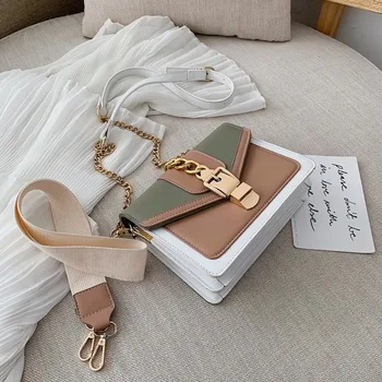 

Simple Female Shoulder Messenger Bag Contrast color Leather Crossbody Bags for Women New Fashion Small Ladies' Travel Flap Bag