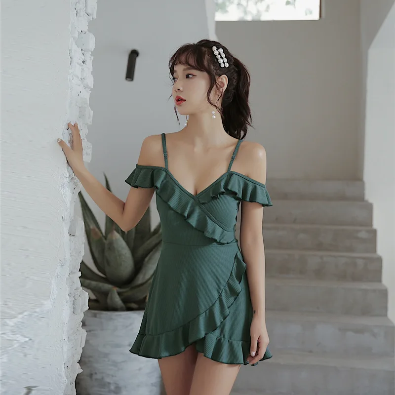 

Women Solid One Piece Swimwear Bathing Suit Swim Beach Dress Summer Sexy Swimming Beachwear Swimsuit Female 2019 Swimdress Suits