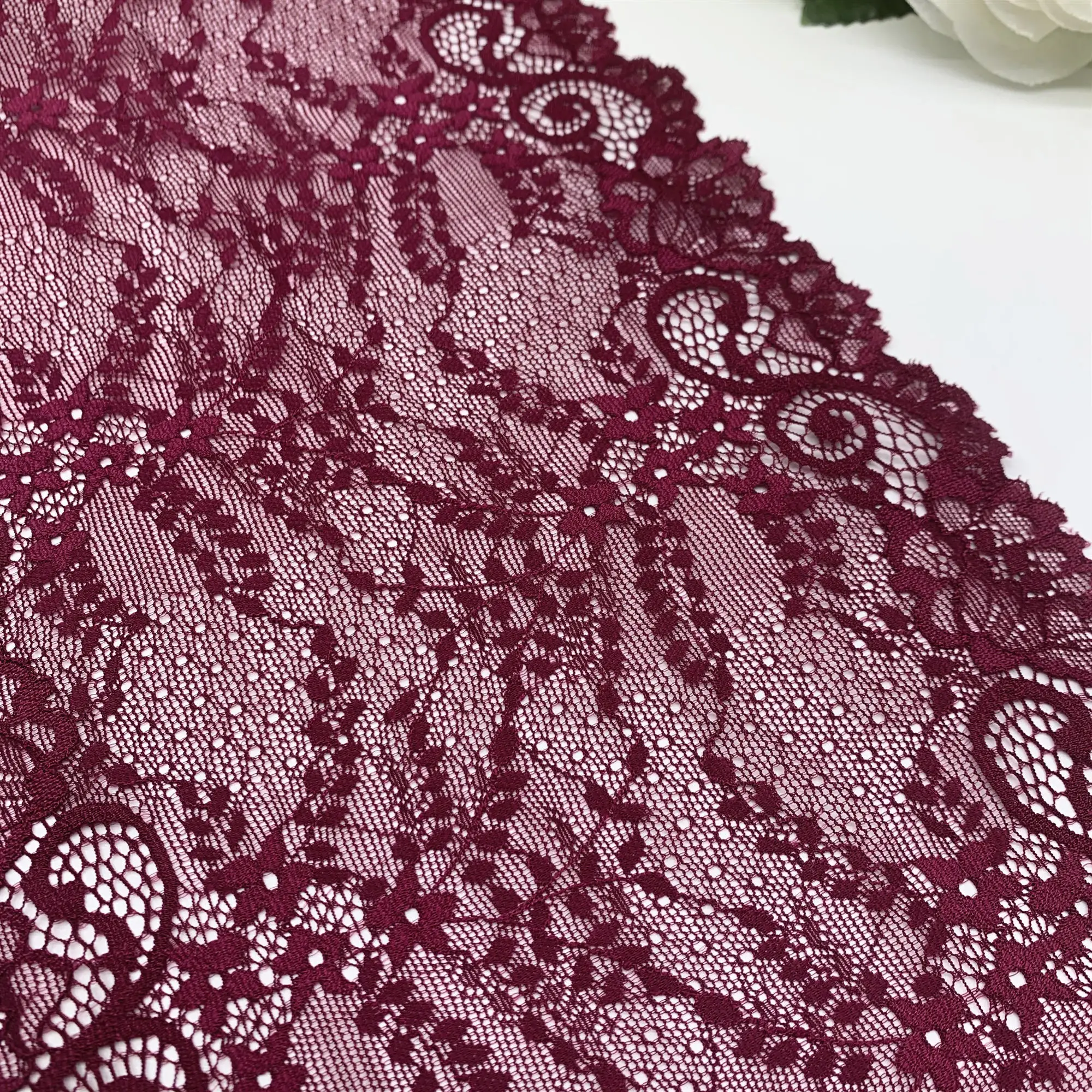 3y/lot 20cm Burgundy Stretch Elastic Lace Fabric 2