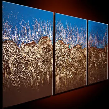 

100% Hand-painted Abstract Canvas Painting Heavy Texture Blue Color Wall Art for Living Room Bedroom Home Decorations 3pcs/set