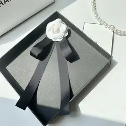 Camellia Bow Tie Women's Fashion College Style Shirt Collar Flower Retro Solid Color Ribbon Dress Banquet Brooch Accessories