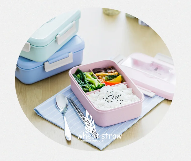 3 Color Grid Cute Plastic Lunch Box Microwave Oven Heating with Tableware Insulation Bags Picnic Outdoor Portable Lunch Box