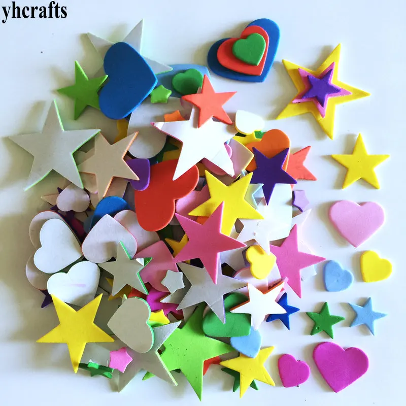 100PCS heart star 1 пакет/Партия. Блестящая пена Звезда Сердце неправильные наклейки, детские игрушки. Набор для скрапбукинга. Ранние образовательные DIY. Дешево. Детский сад ремесло - Цвет: 100PCS heart star