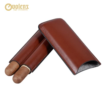 

VOLENX 2-fingers Cigar Case with Cutter Stainless Steel Pocket Leather Cigar Humidor for Party Travel Cigar Accessories Sets