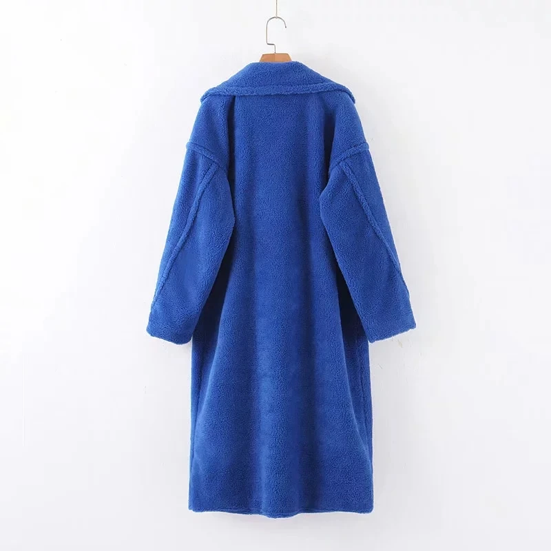 Зимнее пальто из искусственного меха, женское плюшевое пальто, уличная одежда с длинным рукавом, теплая куртка из овечьей шерсти, корейское длинное пальто, зимнее пальто