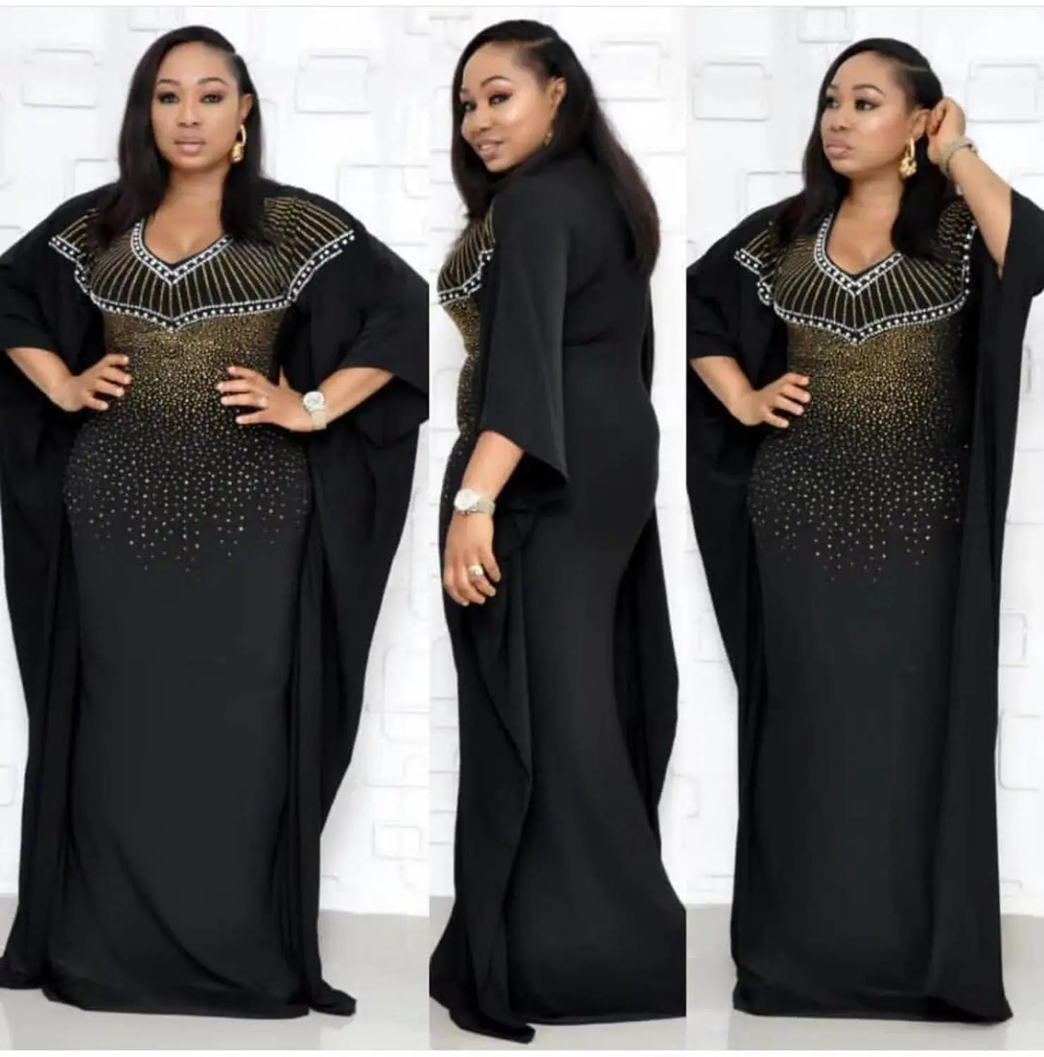 

New African dresses for women fashion sexy V-neck Ruffle sleeve Slim evening dresses for lady