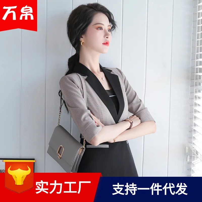 

Mixed Colors Small Suit WOMEN'S Dress Korean-style Small Coat Short-Style Elegant Tops Women's Three-quarter-length Sleeve Sprin