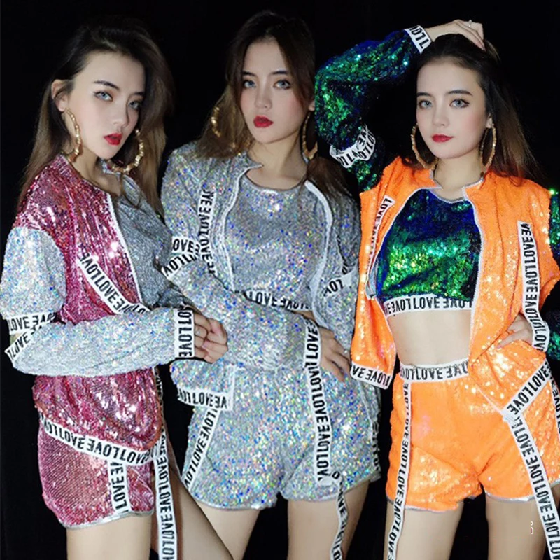 Jazz Dance Costumes Fashion Sequin Coat Hip Hop Clothing Adult Street Dancing Outfits Women Singer